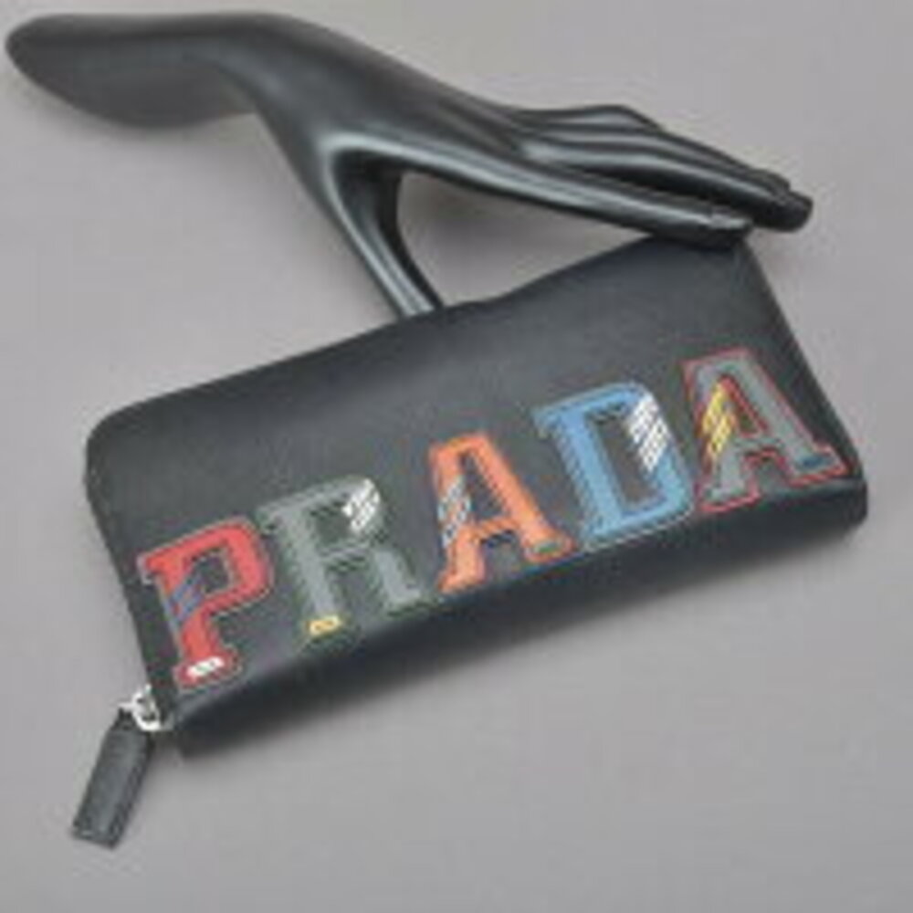 Prada logo zip around long wallet Saffiano leather black - Picture 4 of 8